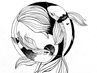 Yin Yang and Koi handdrawing sketches