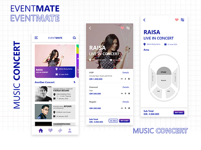 Eventmate Music Concert Concept clean concept concert event mobile mobile app design music raisa ticket ui ux uxui