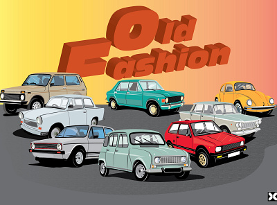 Old Fashion art cars design illustration oldtimer vector