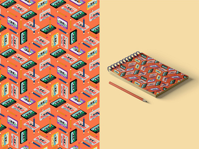 retro pattern cassette design illustration isometric isometry music notebook pattern patterns pencil retro retrowave