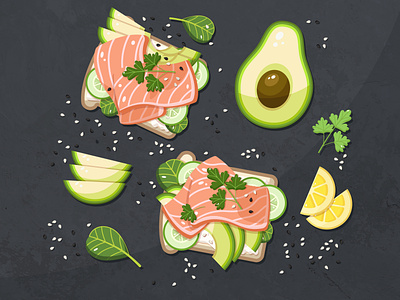 sandwiches with salmon avocado food food illustration illustration salmon sandwich tasty