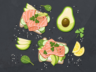 sandwiches with salmon avocado food food illustration illustration salmon sandwich tasty