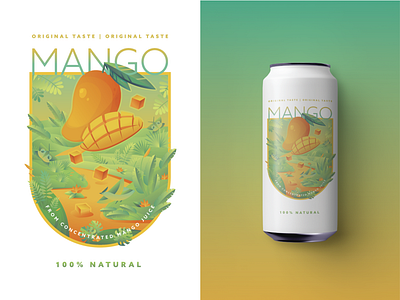 label with mango in the jungle branding design drink flowers food food illustration illustration juice jungle mango package packaging packaging design summer