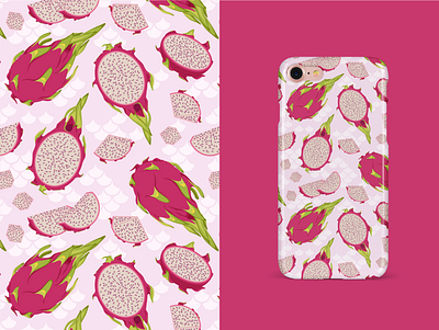 dragon fruit pattern design dragon fruit exotic food food illustration fruit fruit pattern illustration iphone cover pattaya pattern pink vector