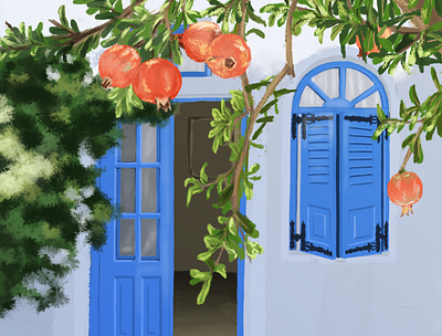 Blueeming adobe blue color palette design graphic graphicdesign house illustration illustrator pomegranate self study