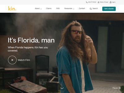 Kin Florida, Man Campaign Landing Page insurance landing page marketing video video header web website website design