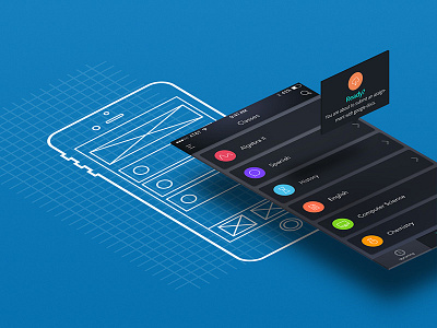 UX to UI Process Illustration blueprint mockup wireframe