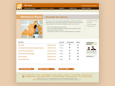 Home Depot Maintenance Planner Design