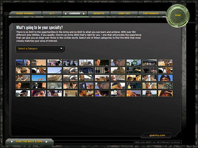 U.S. Army Careers Navigator army careers flash interaction design interactive military recruitment specialty training