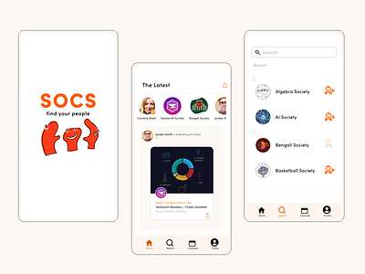 SOCS - University Society App app appdesign logo mobile mobiledesign ui uiux ux
