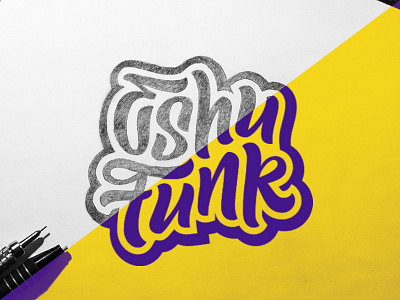 Eshu Funk critique design handlettering logo motto purple slogan type typography