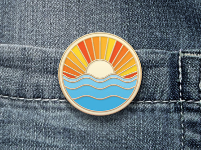 Rise & Shine badge branding design enamel icon illustration logo mockup ocean pin sea sun sunny vector warm