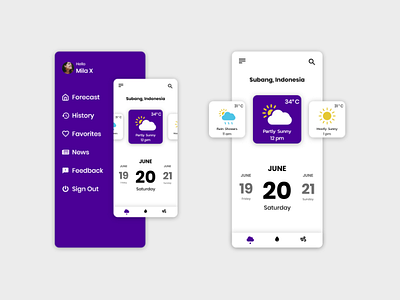 Concept UI Weather App app design drawer minimal mobile typography ui ux