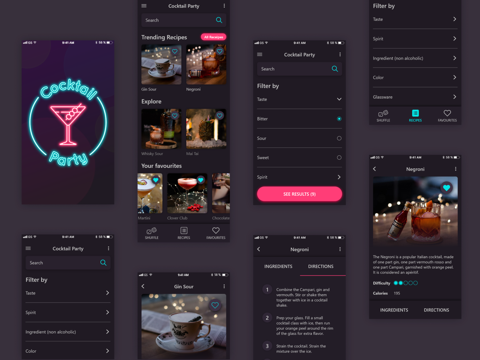 Cocktail party mobile app by Marta on Dribbble