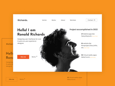 Personal portfolio website design black and white design minimal monochrome orange portfolio ui website website design work