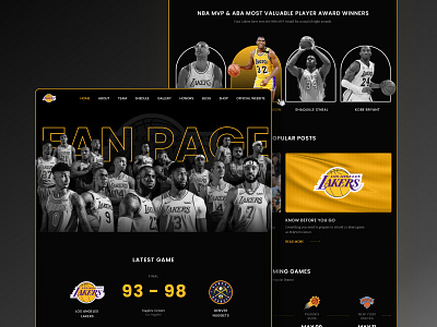 Los Angeles Lakers Fan Website basketball basketball team design figma la lakers landing page sport sport team team ui ux web design website