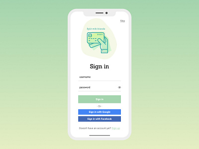 Sign in UI for Split the bill with friends application 100daychallenge app design figmadesign minimal money management sign in screen simple design ui