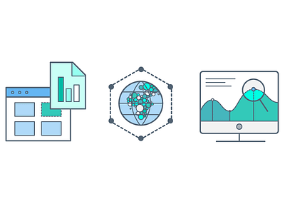 Various data representations analytics browser chart data desktop earth export globe illustration marketing monitor