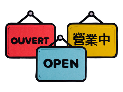 Open signs chinese english french open papercraft sign