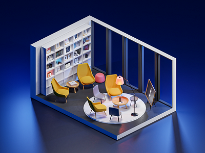 Modern Lounge 2 3d blender design eevee illustration isometric isometric room lounge lowpoly lowpoly room room