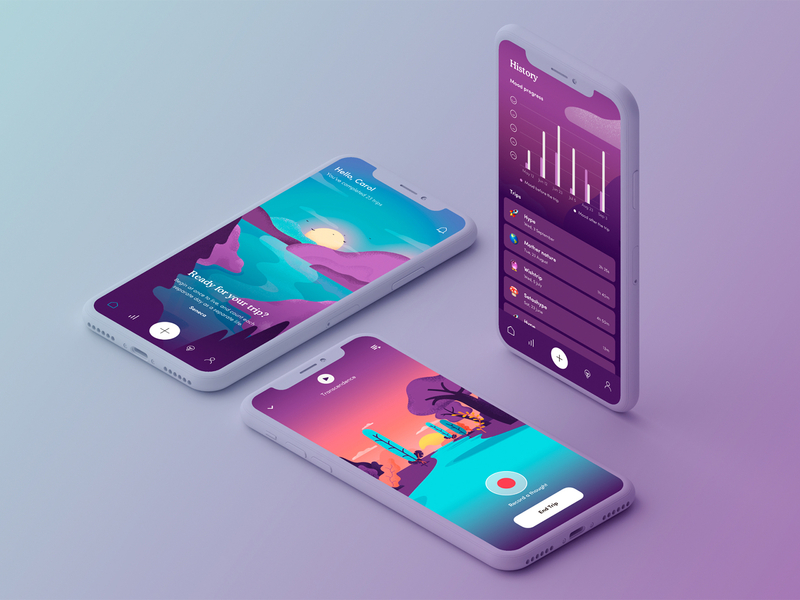 Trip — Mental Health App 3d app application consciousness expanding design digital product field trip health illustration landscape mock up mockups psychedelic psychology trip ui ux voyage wellness wellness app