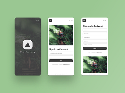 Eadvent (random name apps) Sign in and Sign up apps design graphic design hiking journey login mobile mobile apps register sign in sign up ui