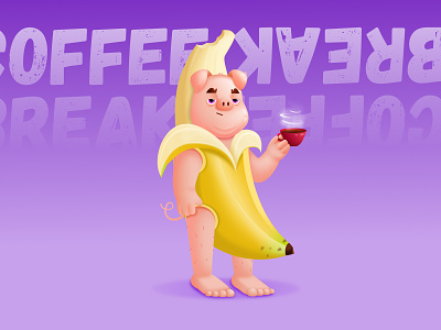 Coffee Break 2d affinitydesigner art banana coffee color dailyui gamestyle illustration pig vector