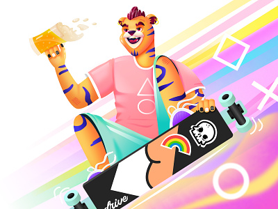 Tiger on a skateboard 2d affinitydesigner art color dailyui dynamics illustration skate tiger vector