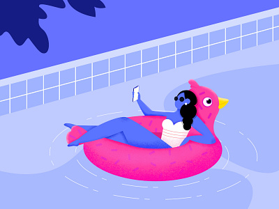 Everywhere Online app art bird blue characterdesign chicken color dailyui drawing flat illustration illustrator iphone online people pool relax vector website woman