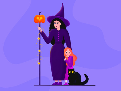 Happy Halloween! app art artist artwork cat color dailyui family flat halloween halloween party illustration monsters mother mysticism vector webdesign website witch witchcraft