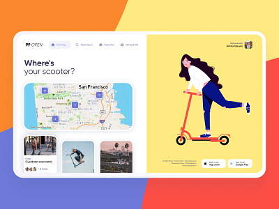 Find Your Scooter 2d affinitydesigner art business character clean ui color dailyui design draw help illustration map people ride scooter ui vector website woman