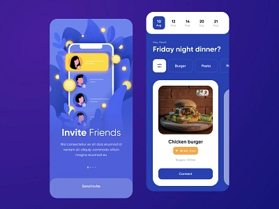 Invite Friends 2d affinitydesigner app art blue burgers business character color dailyui design drawing flat illustration illustrations invite login people vector website