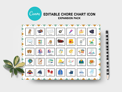 Editable Canva Chore Chart Icons calendar cards childrens jobs chore chart chore chart icons daily routine daily tasks expansion pack flyer household chores kids routine planner template responsibilities routine chore chart