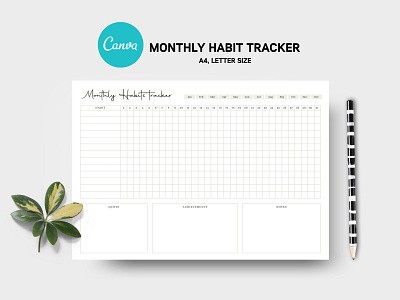 Editable Canva Monthly Habit Tracker canva monthly habit tracker flyer flyer template goal planner habit list habit log routine tracking habits