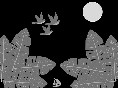 Nature at Night (shades of black) beach birds dark design illustration imagination moon nature night scenery sea