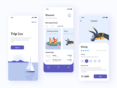 Trip Sea - Travel App app design illustration travel app ui ux