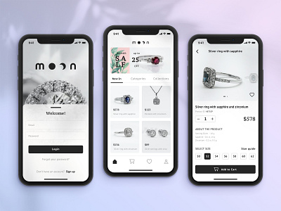 Moon - Jewelry e-commerce app concept app design e commerce app elegant ui ux