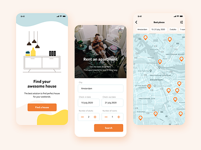 House booking app app booking design illustration light rent travel ui