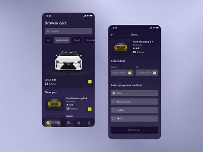 Car rental service app design ui