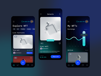 NFT marketplace App dark design marketplace ui