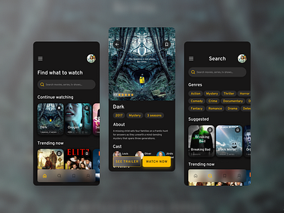 Online cinema App cinema dark ui design ui