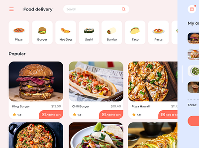 Food delivery service app design ui web