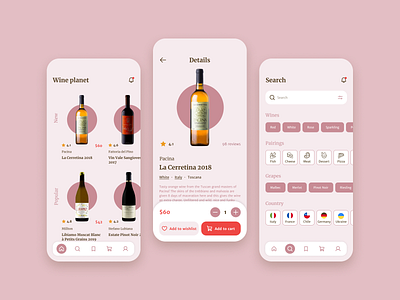 Wine planet - wine store app app design illustration ui ux