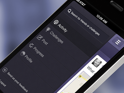 App Secondary Navigation activity app application icons ios iphone leap maps navigation profile purple screen search slide ui