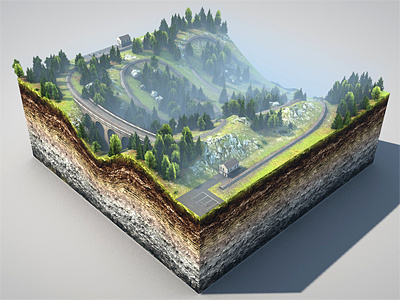 Leveldesign 3d cinema4d design forest grass level modeling mud rails railway rendering rocks sediment terrain texture train trees viadukt