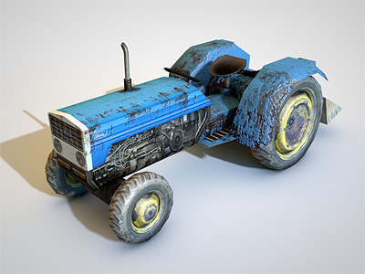 Low-Poly Tractor 3d cinema4d farm miniature modeling polygon rendering texture tires tractor