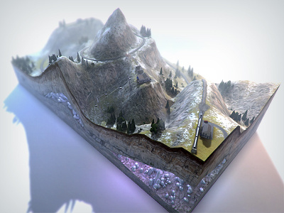 Valais Level 1 3d design game ice landscape level model mountains railroad render snow swiss switzerland texture trees