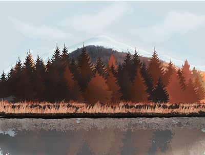 fall landscape artwork autumn digitalart fall illustration lake landscape mountain water