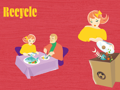 Recycling illustration character illustration recycling red retro sustainability texture vector