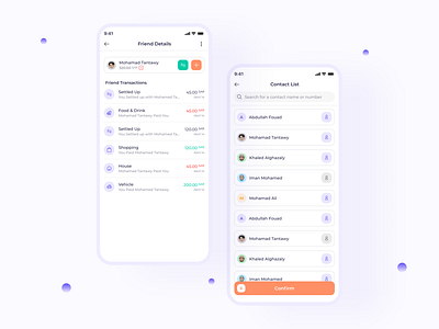 Contact List - Expenses Sharing App - Financial - Qassemha